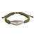 Silver wristband bracelet, 'Green Hill Tribe Dream' - Green Wristband Bracelet with Silver Hill Tribe Leaf (image 2a) thumbail