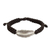 Silver wristband bracelet, 'Dark Brown Hill Tribe Dream' - Dark Brown Wristband Bracelet with Silver Hill Tribe Leaf (image 2a) thumbail