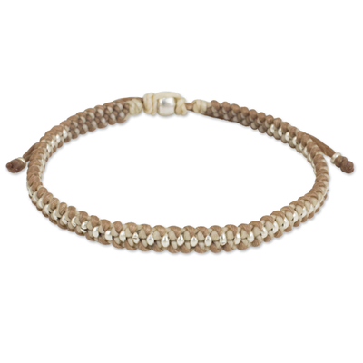 Macrame Bracelet in Tan and Ivory with Hill Tribe Silver