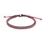 Silver accent braided bracelet, 'Pink Maroon Progression' - Pink and Maroon Wristband Bracelet with Silver Beads