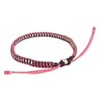 Silver accent braided bracelet, 'Pink Maroon Progression' - Pink and Maroon Wristband Bracelet with Silver Beads