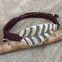 Silver wristband bracelet, 'Turn a New Burgundy Leaf'