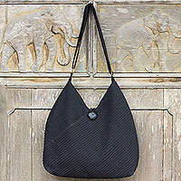 Cotton hobo bag with coin purse, 'Surreal Black' - Cotton Hobo Shoulder Bag with Coin Purse and Multi Pockets
