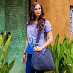 Cotton hobo bag with coin purse, 'Surreal Grey' - Grey Hobo Shoulder Bag with Coin Purse and Multi Pockets