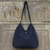 Cotton hobo bag with coin purse, 'Surreal Blue' - Navy Blue Cotton Hobo Bag with Coin Purse and Multi Pockets thumbail