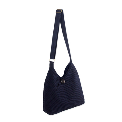 Hobo-Tasche aus Baumwolle mit Münzfach - Marineblaue Hobo-Tasche aus Baumwolle mit Münzfach und mehreren Taschen