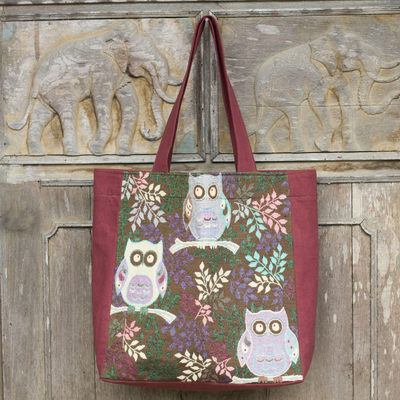 Cotton blend tote bag, Playful Owls