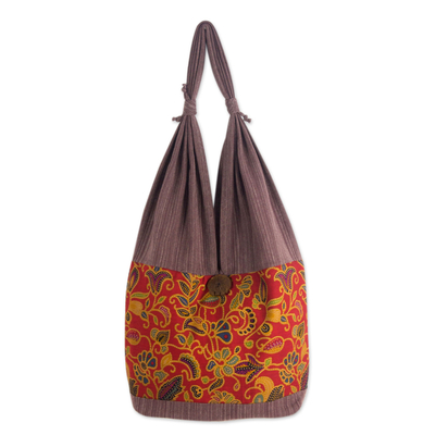 Brown Cotton Thai Sling Bag with Multicolor Flowers - Floral Wilderness ...