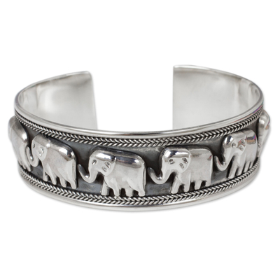 Manschettenarmband aus Sterlingsilber - Handgefertigtes Elefanten-Manschettenarmband aus Sterlingsilber