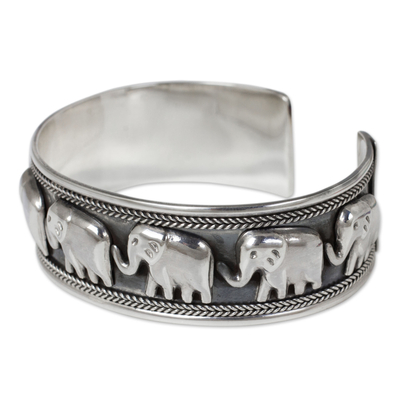 Manschettenarmband aus Sterlingsilber - Handgefertigtes Elefanten-Manschettenarmband aus Sterlingsilber