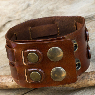 Men's leather wristband bracelet, 'Rugged Weave in Brown' - Leather Wristband Bracelet for Men Crafted by Hand