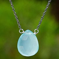 Blue chalcedony pendant necklace, 'Joy Within'
