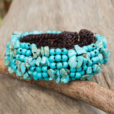 Calcite beaded bracelet, 'Boho Nature' - Artisan Crafted Calcite Beaded Stretch Bracelet Thailand