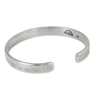 Sterling silver cuff bracelet, 'Wishing You Luck' - Handcrafted Sterling Silver Good Luck Cuff Bracelet