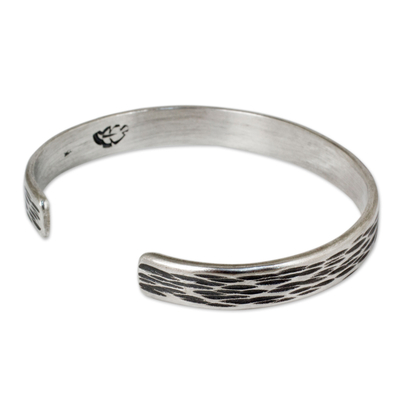 Sterling silver cuff bracelet, 'Gentle Winds' - Handcrafted Thai Textured Sterling Silver Cuff Bracelet