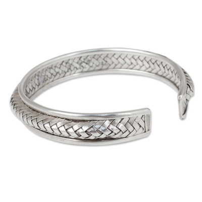 Silver cuff bracelet, 'Karen Glam' - Hill Tribe Artisan Crafted Silver Cuff Bracelet