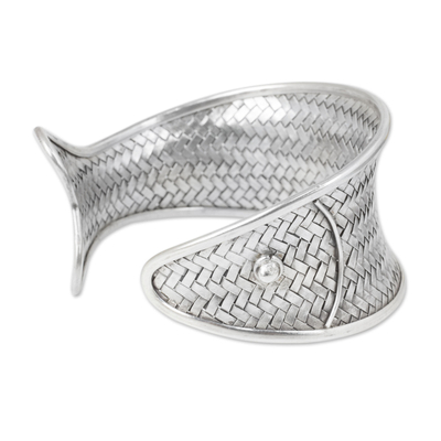 Silver cuff bracelet, 'The Wide Fish' - Handmade Silver Fish Shape Cuff Bracelet Hill Tribe Jewelry