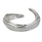 Silver cuff bracelet, 'Swimming Fish' - Handmade Silver Fish Cuff Bracelet Thai Hill Tribe Jewellery