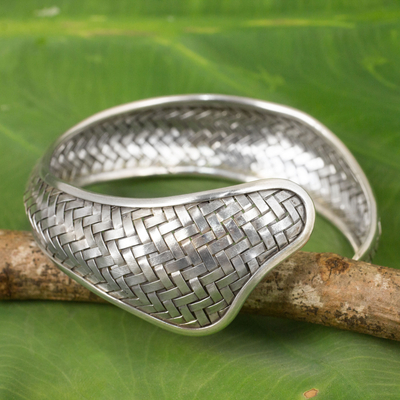 Silver cuff bracelet, 'Swimming Fish' - Handmade Silver Fish Cuff Bracelet Thai Hill Tribe Jewellery