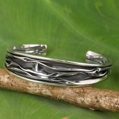 Sterling silver cuff bracelet, 'Narrow River' - Hand Crafted Sterling Silver Cuff Bracelet from Thailand