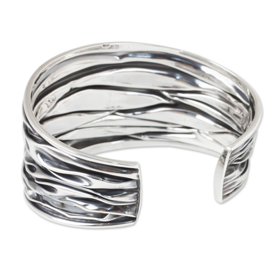 Sterling silver cuff bracelet, 'Wide River' - Textured Sterling Silver Cuff Bracelet Crafted by Hand