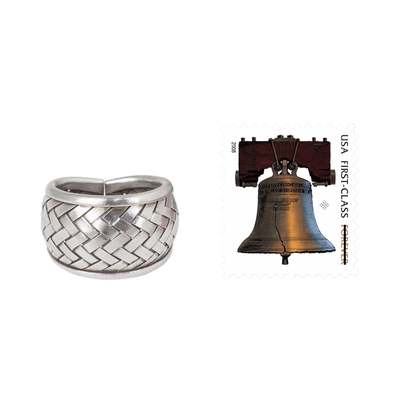 anillo de banda de plata - Anillo moderno de banda de plata con texturas tejidas a mano