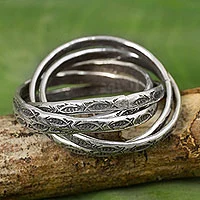 Silver band rings, 'Five Karen Rivers' (set of 5)