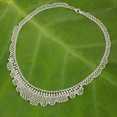 Sterling silver beaded necklace, 'Ruffles in Lace' - Beaded Sterling Silver Necklace Thai Artisan jewellery
