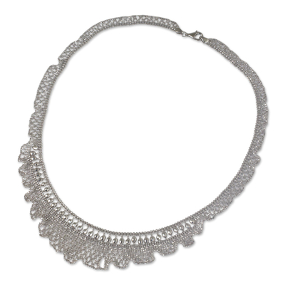 Sterling silver beaded necklace, 'Ruffles in Lace' - Beaded Sterling Silver Necklace Thai Artisan Jewelry