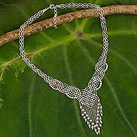 Sterling silver pendant necklace, 'Macrame Waterfall' - Thai Handcrafted Sterling Silver Pendant Necklace