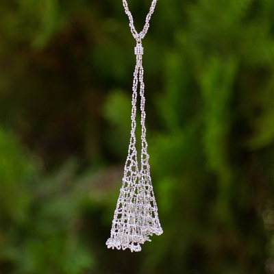 Sterling silver lariat necklace, 'Viennese Waltz' - Unique Sterling Silver Ball Chain Lariat Style Necklace