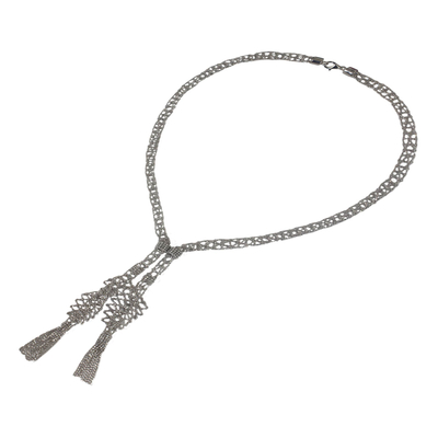 Collar de lariat de plata de ley, 'Tango' - Collar de lariat de cadena de bolas y cilindros de plata de ley