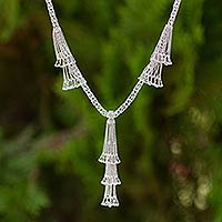 Sterling silver Y necklace, 'Regal Cascade' - Ornate Sterling Silver 925 Ball Chain Y Necklace