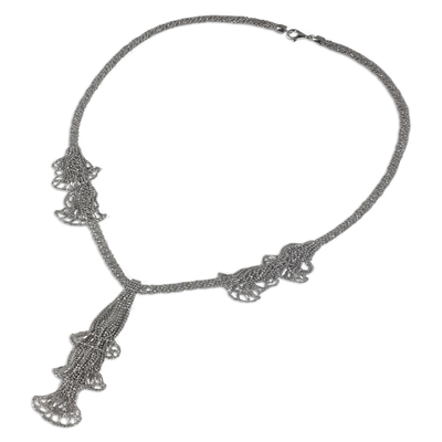 Collar Y de plata de primera ley - Collar y cadena de bolas adornado de plata esterlina 925