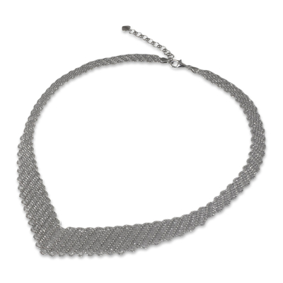 Sterling silver collar necklace, 'Precious Weave' - Woven Net Style Sterling Silver 925 Collar Necklace