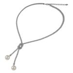 Cultured pearl and sterling silver lariat necklace, 'Lovely Lasso' - Unique Lariat Necklace with Cultured Pearls and Silver