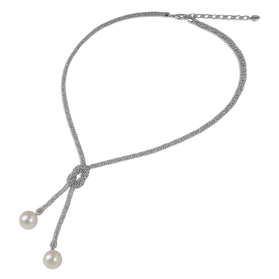 Collar lariat de perlas cultivadas y plata de primera ley - Collar Lariat Único con Perlas Cultivadas y Plata