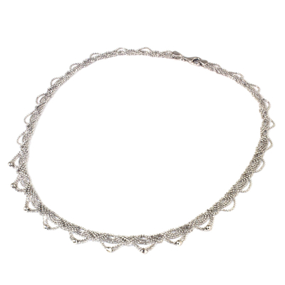collar de plata esterlina - Collar de encaje de plata esterlina elaborado con cadena de bolas