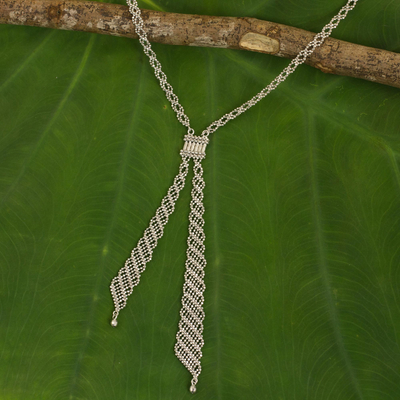 Lasso-Halskette aus Sterlingsilber - Perlenbesetzte Halskette im Lariat-Stil aus 925er Sterlingsilber