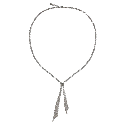 Sterling silver lariat necklace, 'Thai Lariat' - Beaded Sterling Silver 925 Chain Lariat Style Necklace