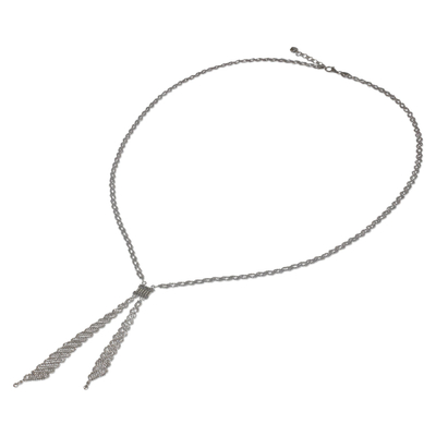 Collar de lazo de plata de ley - Collar estilo lariat de cadena de plata de ley 925 con cuentas