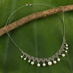 Cultured pearl collar necklace, 'Magnificent Lace' - Collar Style Necklace with Cultured Pearls and Silver