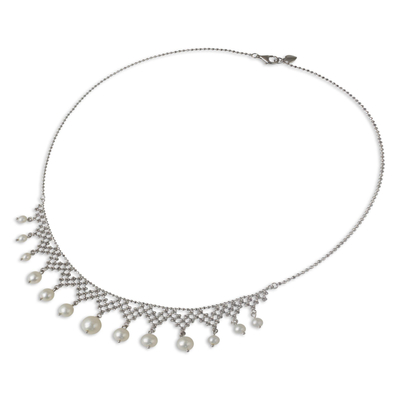 Kragenhalskette aus Zuchtperlen - Halskette im Kragenstil mit Zuchtperlen und Silber