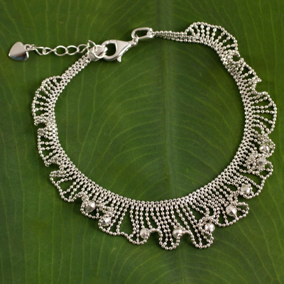 Sterling silver beaded bracelet, 'Ruffles in Lace' - Handmade Artisan Designed Sterling Silver Bracelet