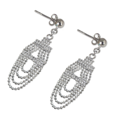 Sterling silver chandelier earrings, 'Ethereal Chandelier' - Unique Sterling Silver Earrings Crafted from Ball Chain