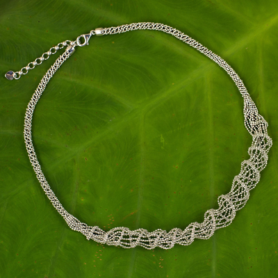 Sterling silver statement necklace, 'Delicate Twist' - Artisan Crafted Sterling Silver Statement Necklace