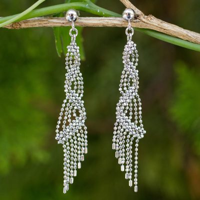 Sterling silver waterfall earrings, 'Bangkok Fringe' - Handcrafted Sterling Silver 925 Waterfall Style Earrings