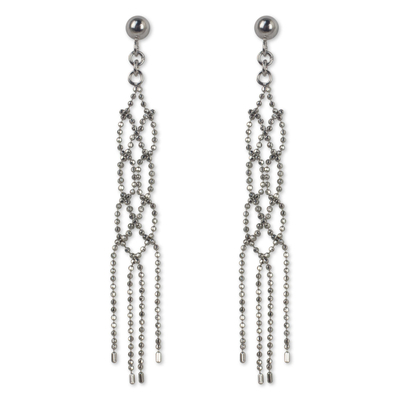 Sterling silver waterfall earrings, 'Thai Macrame' - Waterfall Earrings Crafted from Sterling 925 Ball Chain