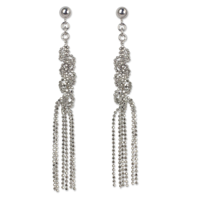 Sterling silver waterfall earrings, 'Helix Fringe' - Fair Trade Sterling Silver Ball Chain Waterfall Earrings