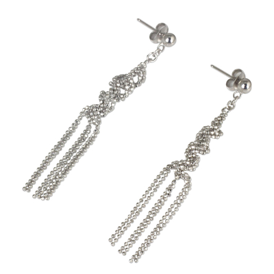Sterling silver waterfall earrings, 'Helix Fringe' - Fair Trade Sterling Silver Ball Chain Waterfall Earrings